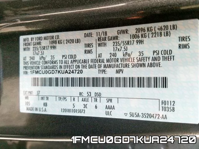1FMCU0GD7KUA24720 фото 2
