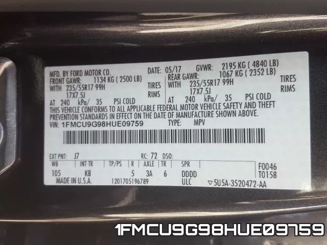 1FMCU9G98HUE09759 фото 2