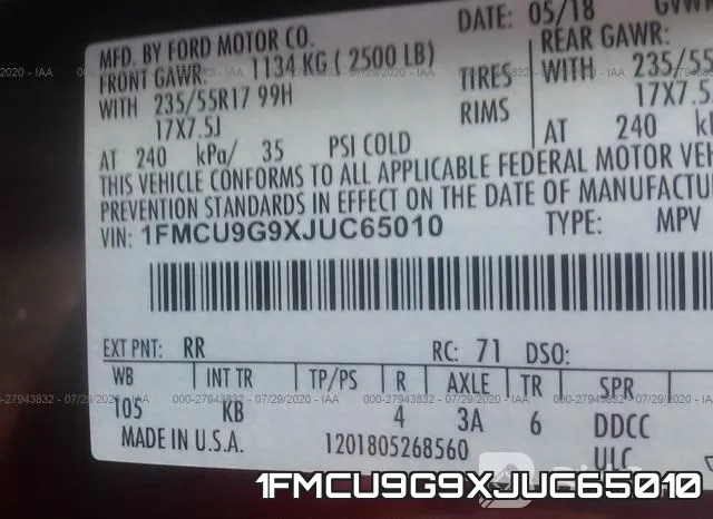 1FMCU9G9XJUC65010 фото 10
