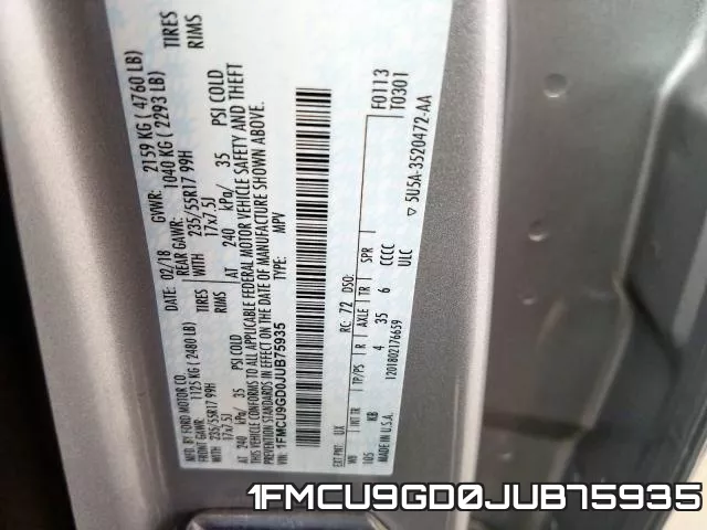 1FMCU9GD0JUB75935 фото 2