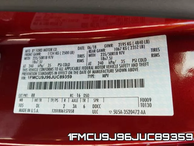 1FMCU9J96JUC89359 фото 2
