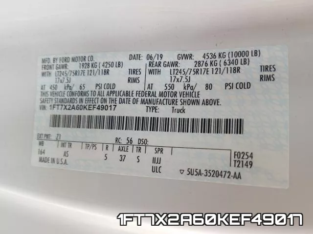 1FT7X2A60KEF49017 фото 2