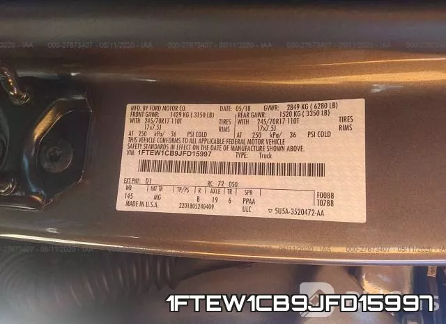 1FTEW1CB9JFD15997 фото 10
