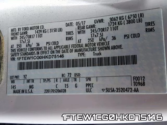 1FTEW1CG0HKD75146 фото 2