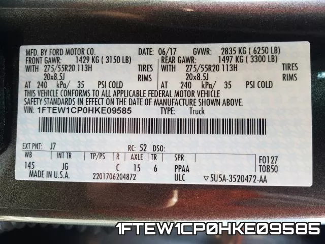 1FTEW1CP0HKE09585 фото 2