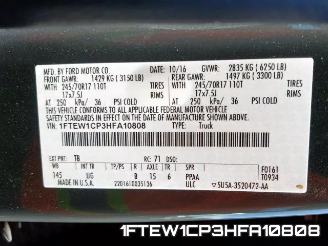 1FTEW1CP3HFA10808 фото 2