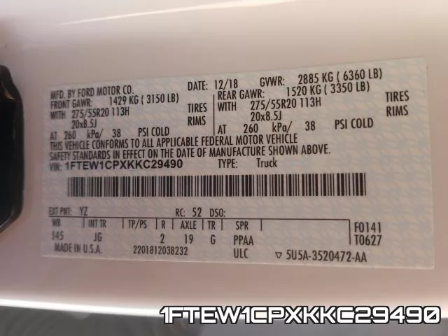 1FTEW1CPXKKC29490 фото 2