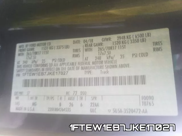 1FTEW1EB7JKE17027 фото 2
