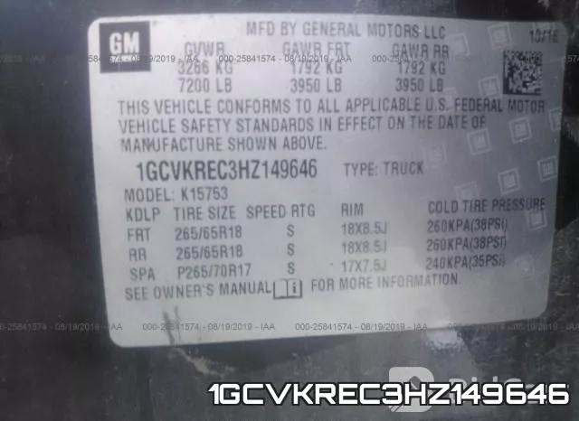 1GCVKREC3HZ149646 фото 10