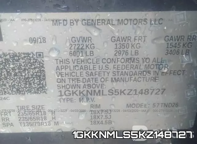 1GKKNMLS5KZ148727 фото 10