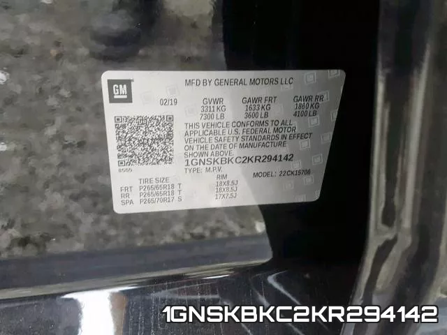 1GNSKBKC2KR294142 фото 2