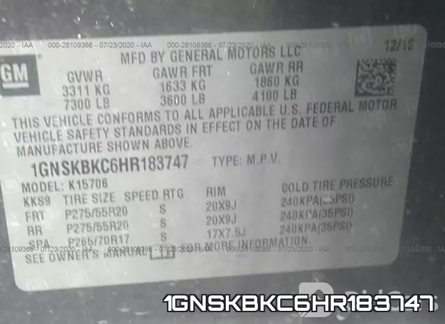 1GNSKBKC6HR183747 фото 10