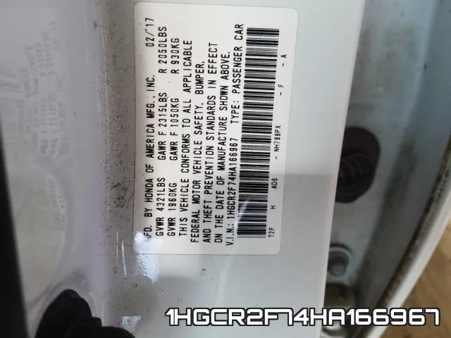 1HGCR2F74HA166967 фото 2