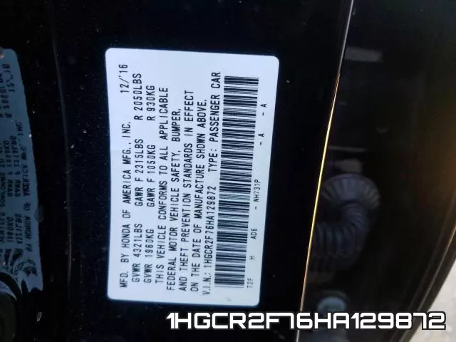 1HGCR2F76HA129872 фото 2