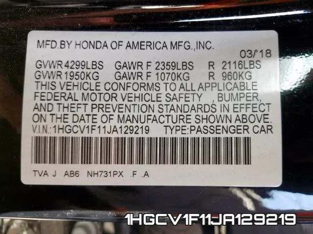 1HGCV1F11JA129219 фото 2