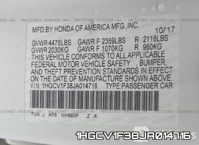 1HGCV1F38JA014716 фото 10