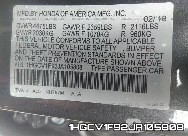 1HGCV1F92JA105808 фото 10