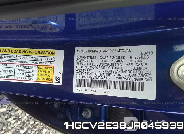 1HGCV2E38JA045939 фото 10