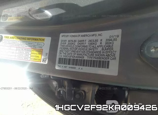 1HGCV2F92KA009426 фото 10