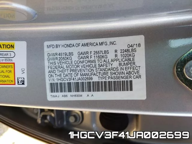 1HGCV3F41JA002699 фото 2