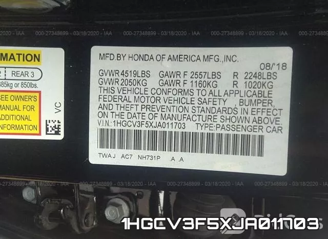 1HGCV3F5XJA011703 фото 10