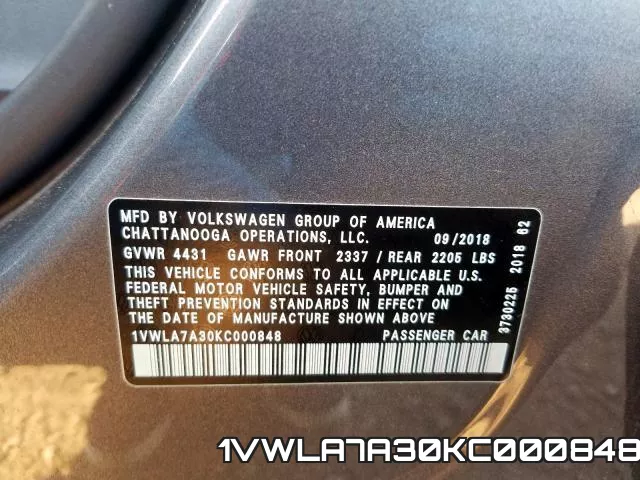 1VWLA7A30KC000848 фото 2