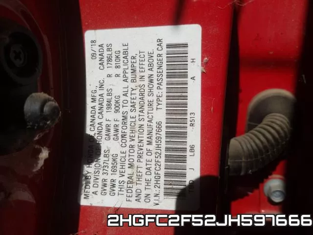 2HGFC2F52JH597666 фото 2