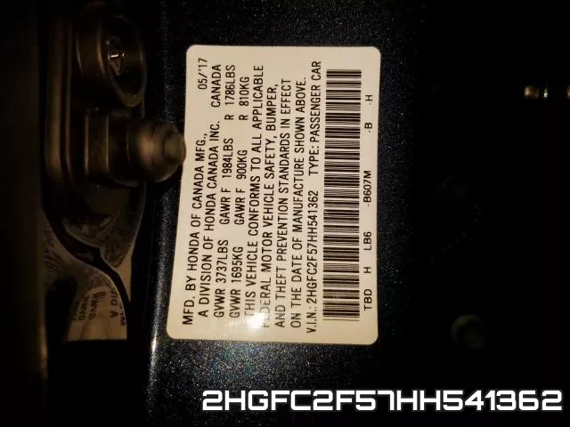 2HGFC2F57HH541362 фото 2