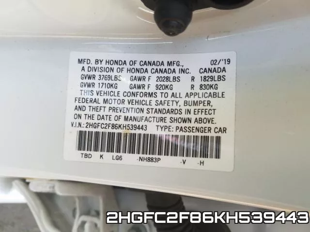 2HGFC2F86KH539443 фото 2