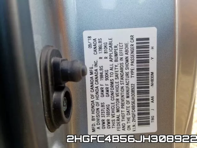 2HGFC4B56JH308922 фото 2