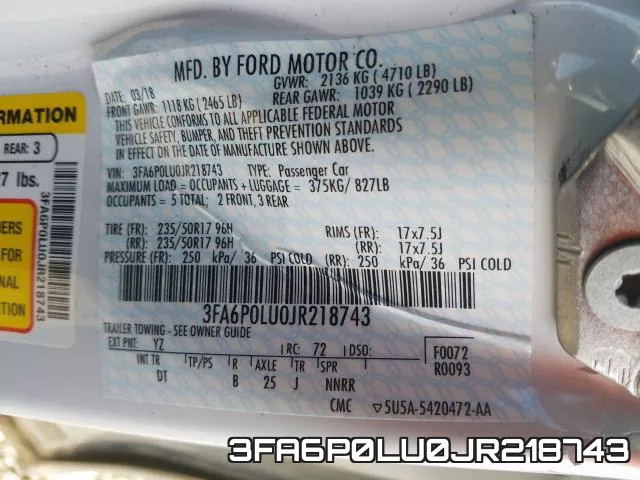 3FA6P0LU0JR218743 фото 2