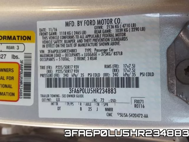 3FA6P0LU5HR234883 фото 2