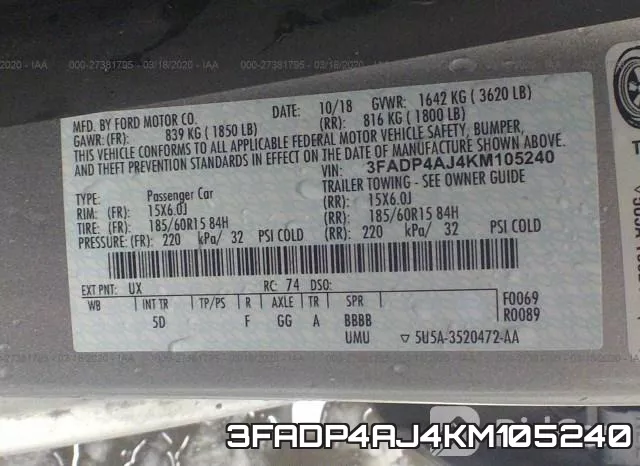 3FADP4AJ4KM105240 фото 10