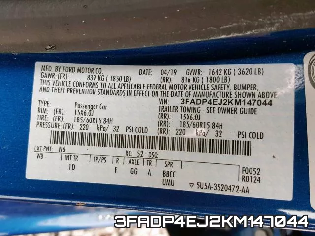 3FADP4EJ2KM147044 фото 2