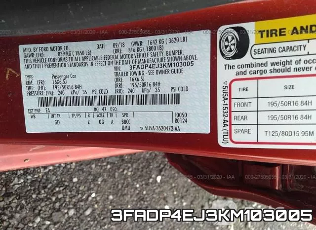 3FADP4EJ3KM103005 фото 10
