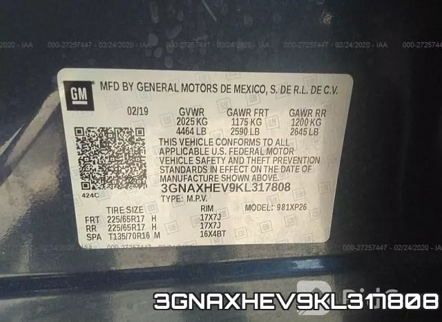 3GNAXHEV9KL317808 фото 10