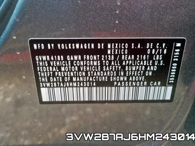 3VW2B7AJ6HM243014 фото 2