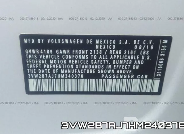 3VW2B7AJ7HM240378 фото 10