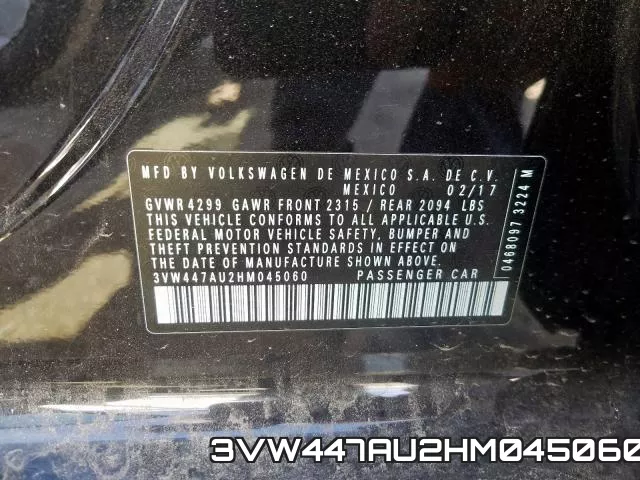 3VW447AU2HM045060 фото 2