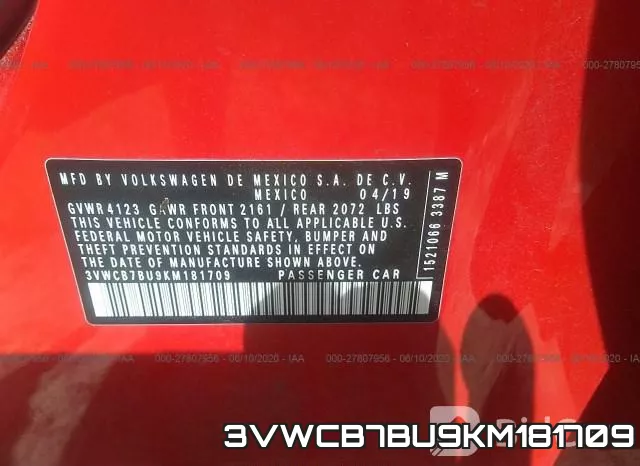 3VWCB7BU9KM181709 фото 10
