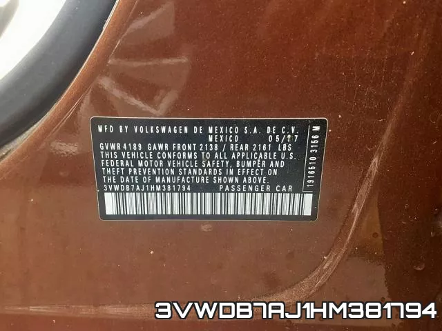 3VWDB7AJ1HM381794 фото 2
