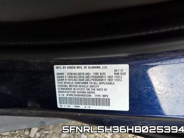5FNRL5H36HB025394 фото 2
