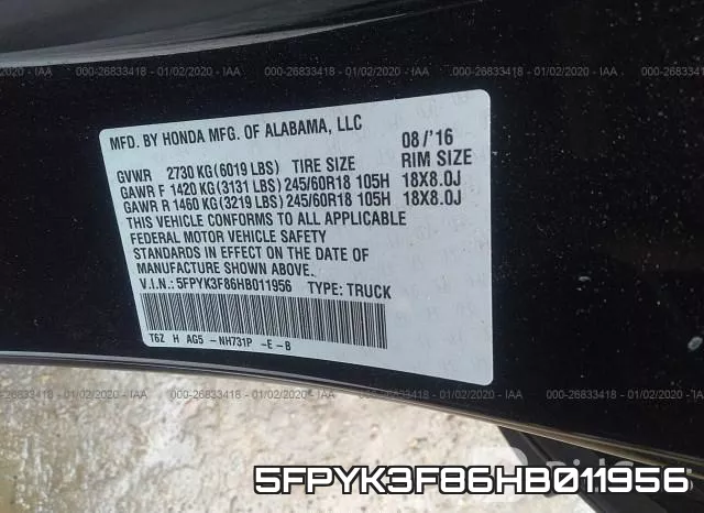 5FPYK3F86HB011956 фото 10