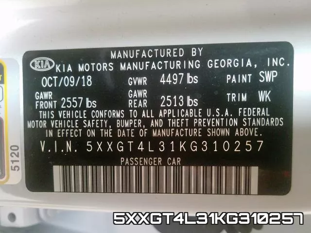 5XXGT4L31KG310257 фото 2
