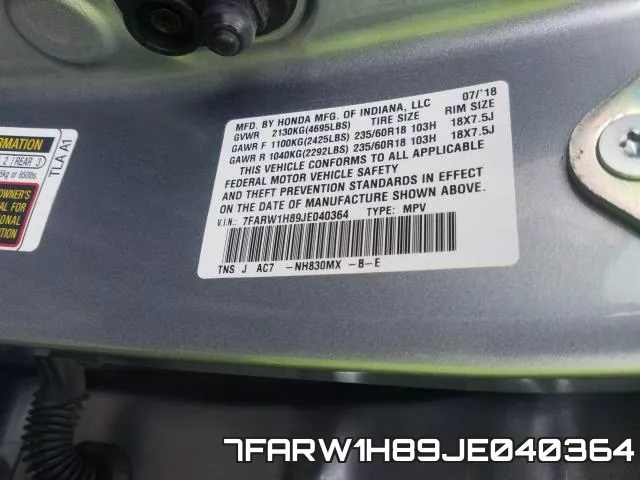 7FARW1H89JE040364 фото 2
