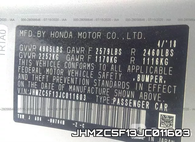 JHMZC5F13JC011603 фото 10