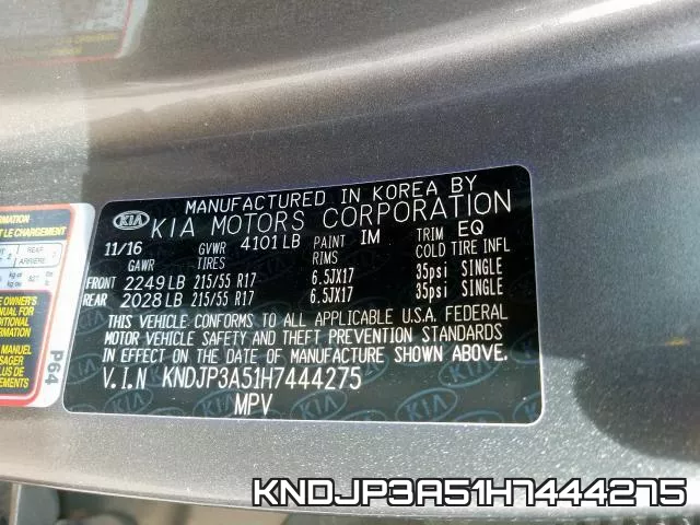 KNDJP3A51H7444275 фото 2