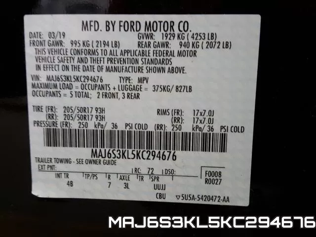 MAJ6S3KL5KC294676 фото 2