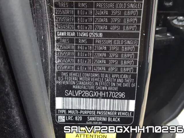 SALVP2BGXHH170296 фото 2