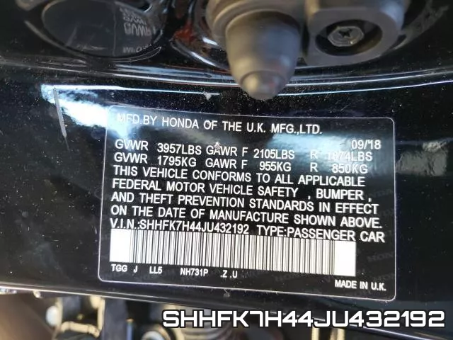 SHHFK7H44JU432192 фото 2